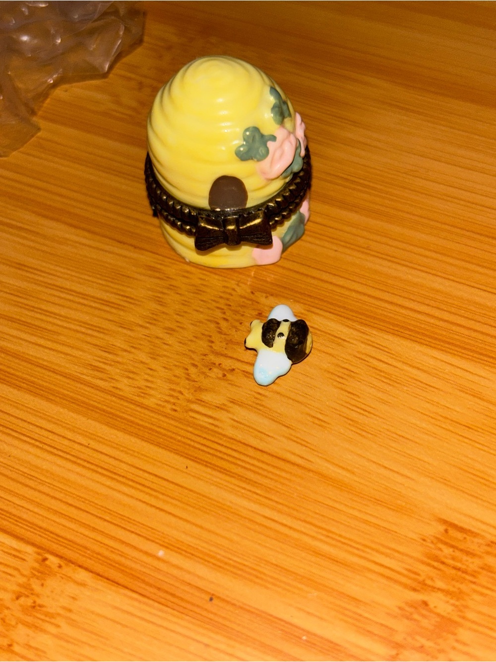 Yellow Floral Beehive Trinket Box with Bow Accent